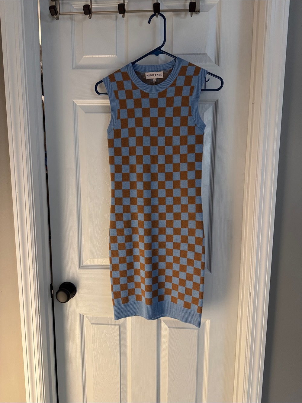 Checker Knit Midi Dress in Blue and Brown by Willow & Wren
